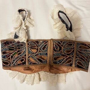 New Christie Brown CROP LACE  Corset Style BLOUSE WITH Ruffle SLEEVES UK14